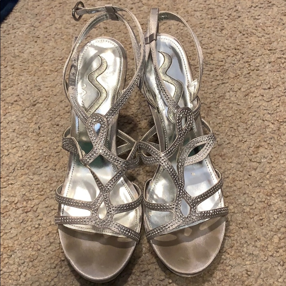 strappy silver heels